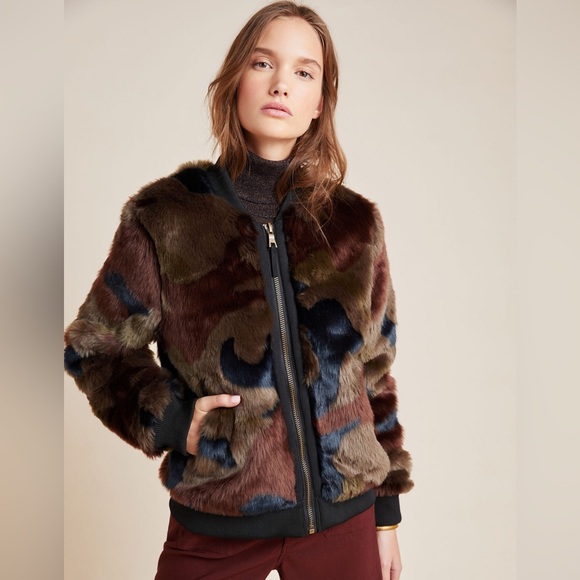 Marrakech Anthropologie Alyssa Camo Bomber Jacket Green/Brown Size Medium - Picture 1 of 11